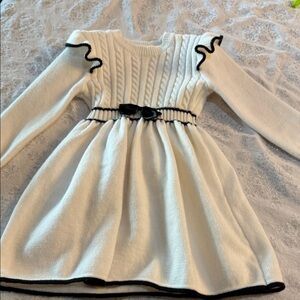 Charming White and Black Kids Dress with Bow